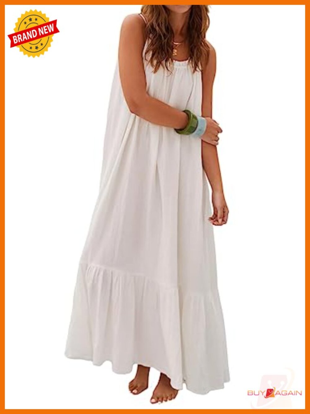 R.Vivimos Cotton Backless Maxi Dress Adjustable Spaghetti Strap Summer Casual